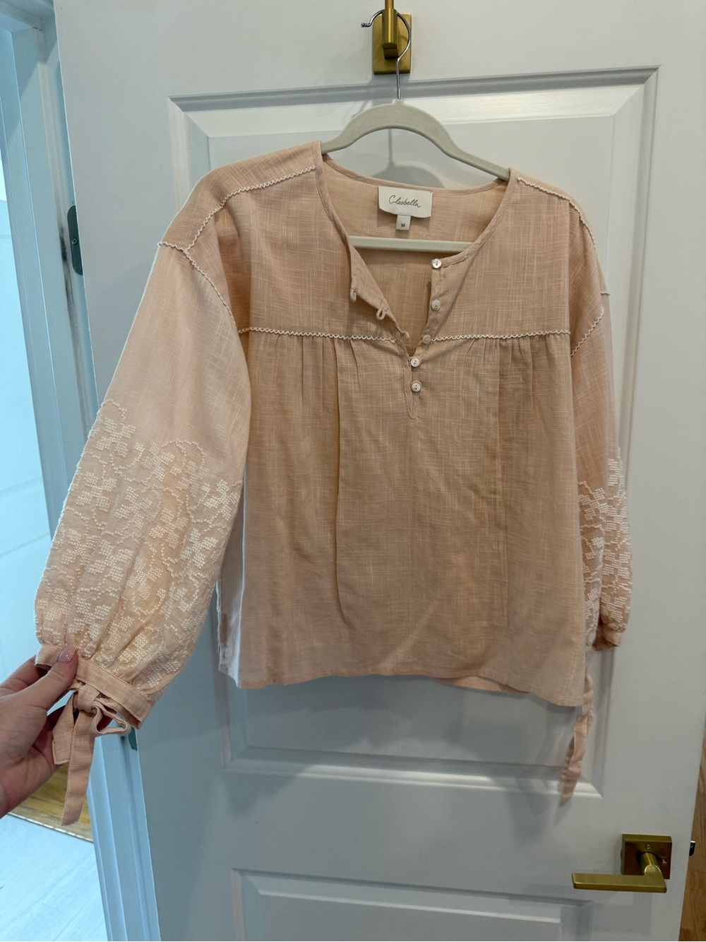 Cleobella Blush Pink Embroidered Peasant Top